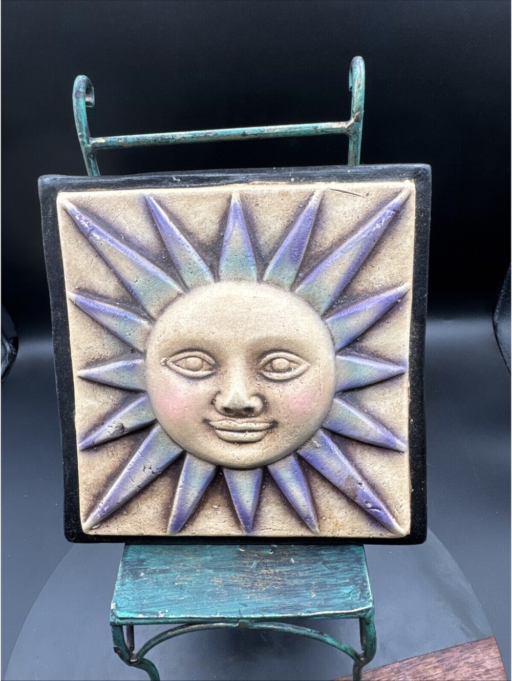 Rustic Sun Wall Tile* (heavy) Made In Mexico Clay Purple Boho Cottage Western